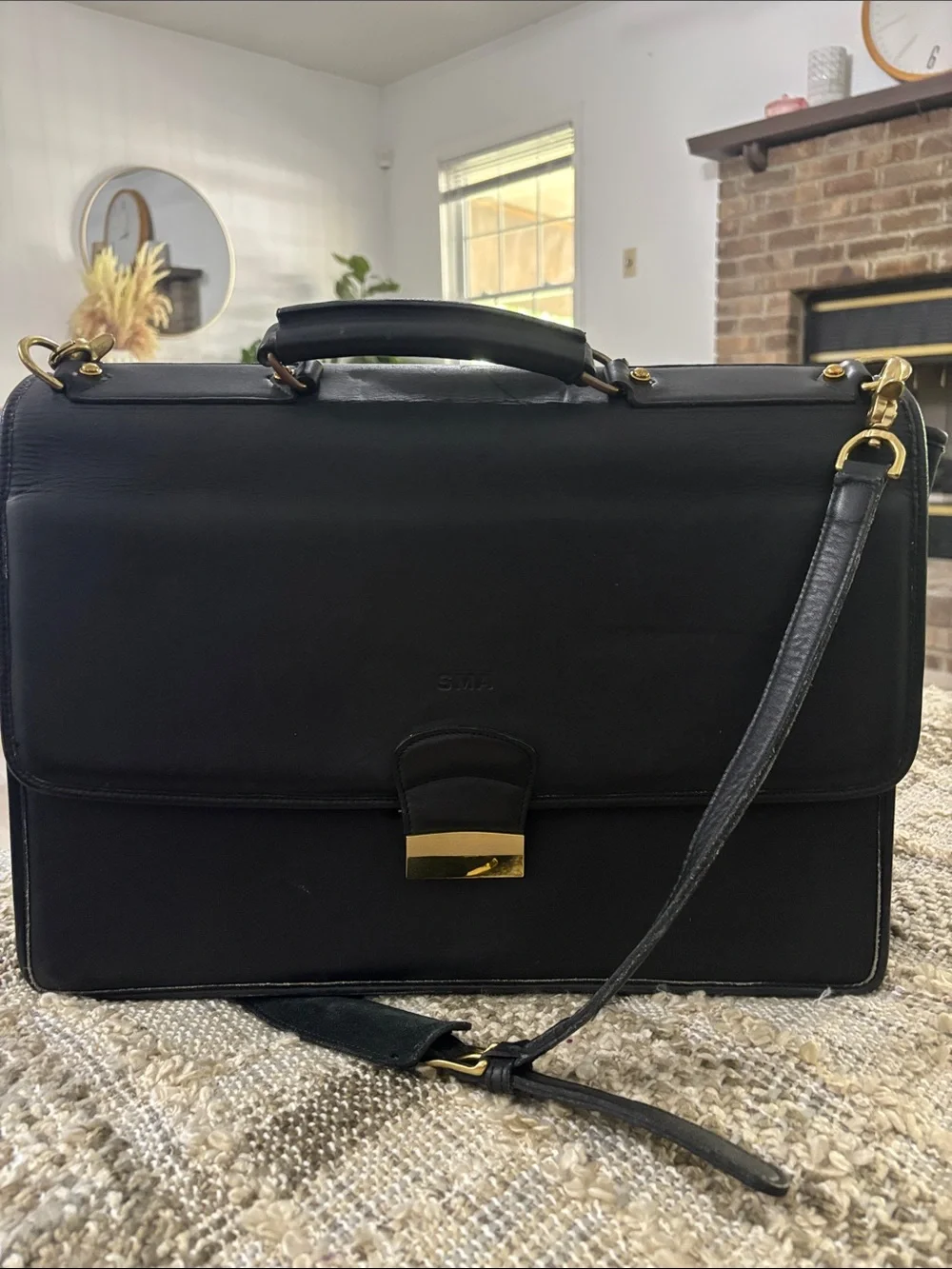 SACOCHE International Briefcase Bag Black Leather Crossbody Laptop Bag